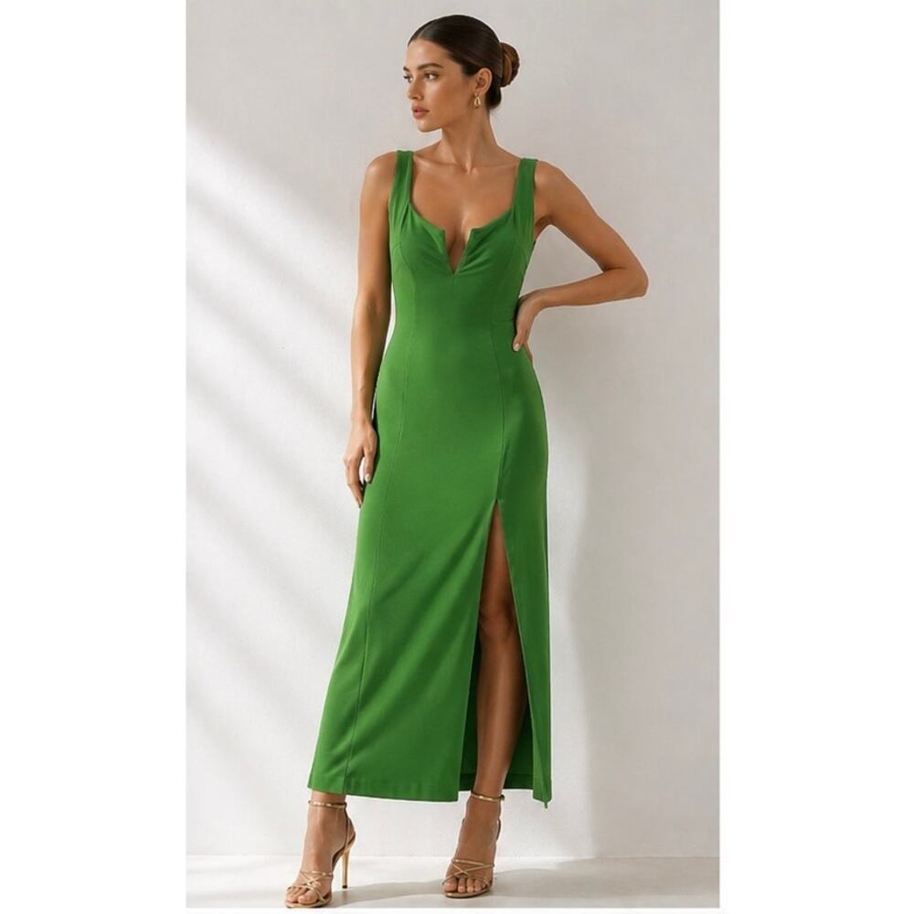 Galvan London Green Draped Cowl Neck Midi Dress Slit Minimal Evening UK12/US8